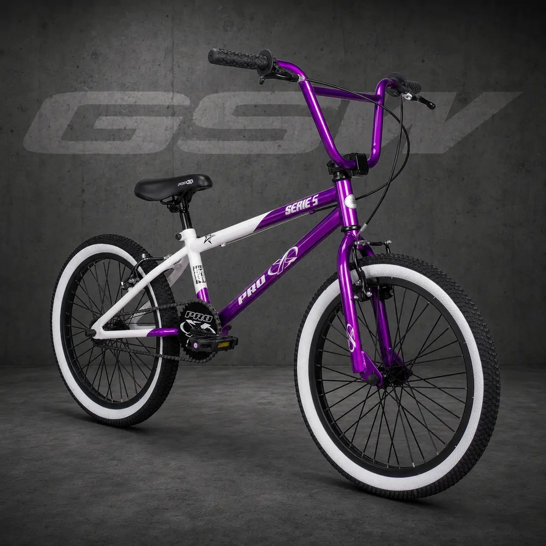 Bicicleta aro 20 PRO X Série 5 Limited roxa com branco